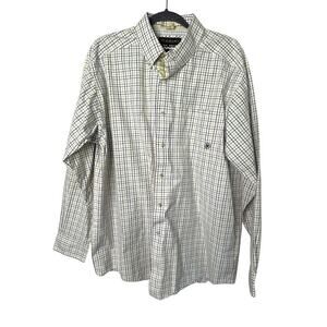 Ariat Pro Series Shirt Men's Size Large Long Sleeve Button Down White Plaid